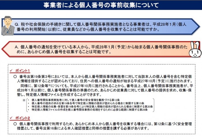 事業者による個人番号の事前収集について